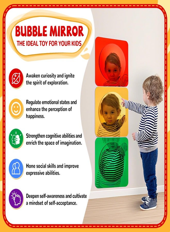 3 قطع من مرايا الحائط الحسية للأطفال الصغار، مرايا فقاعية، مرايا حائط أكريليك، مرايا فقاعية، ألعاب حسية للأطفال، ديكور غرفة حسية منزلية صفية، تحفيز بصري ولمسي، تنمية معرفية - Image 5